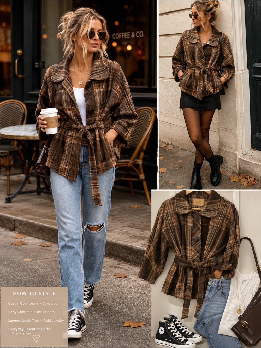 Vintage Final Touch Brown and Tan Plaid Jacket